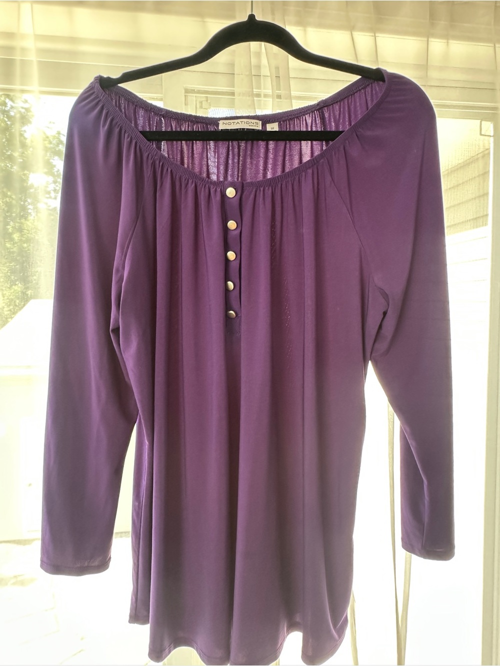 Notations Deep Purple 3/4-Sleeve Peasant Style Top (1X)